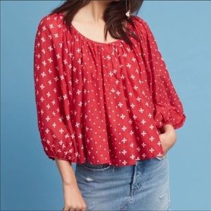 Anthropologie | Red Polka Dot Blouse